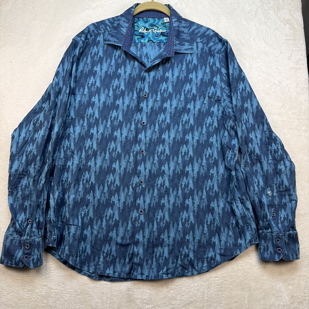 Robert Graham Shirt Mens 2XL Blue Abstract Novelty Print Flip Cuff